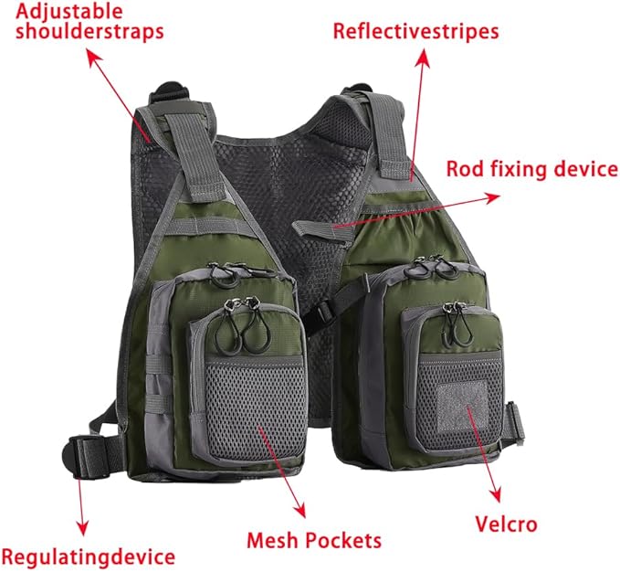 Fishing Vest for Outdoor Use Suitable for Perch and Trout Stream Fishing, Lightweight Equipment for Men and Women