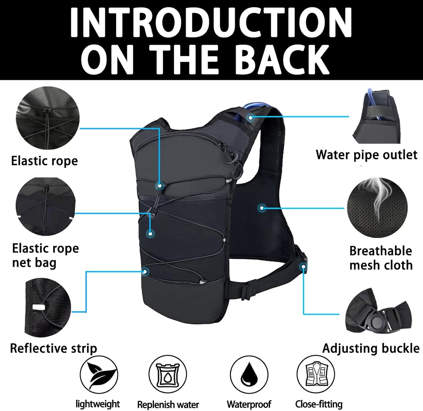 Running Vest 2L Water Bag is Suitable for Cycling, Mountain Reflective,Lightweight Breathable,Equipped Adjustable Shoulder Strap Phone Pocket for Men's and Women's Cross-Country Running