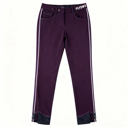 Women’s Equestrian Riding Breeches, Stretch Horse Riding Pants with Knee Patch, Mid-Rise Jodhpurs with Ankle Strap, Plum Purple
