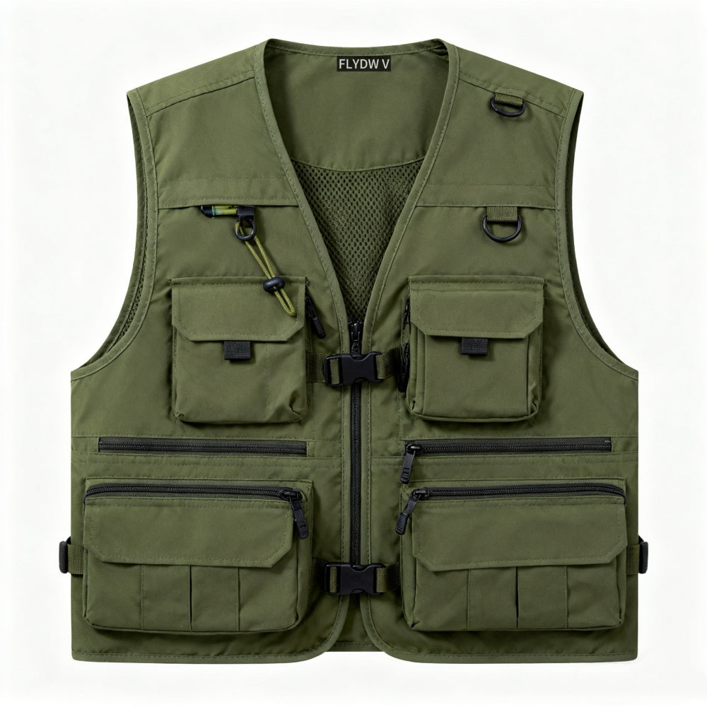 Fly Fishing Vest for Men, Water-Resistant Quick-Dry Utility Vest, Breathable Mesh Multi-Pocket Storage, D-Rings & Adjustable Side Straps