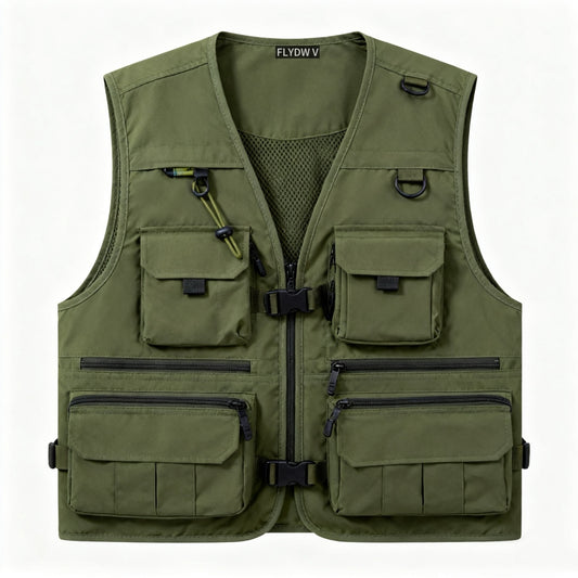 Fly Fishing Vest for Men, Water-Resistant Quick-Dry Utility Vest, Breathable Mesh Multi-Pocket Storage, D-Rings & Adjustable Side Straps