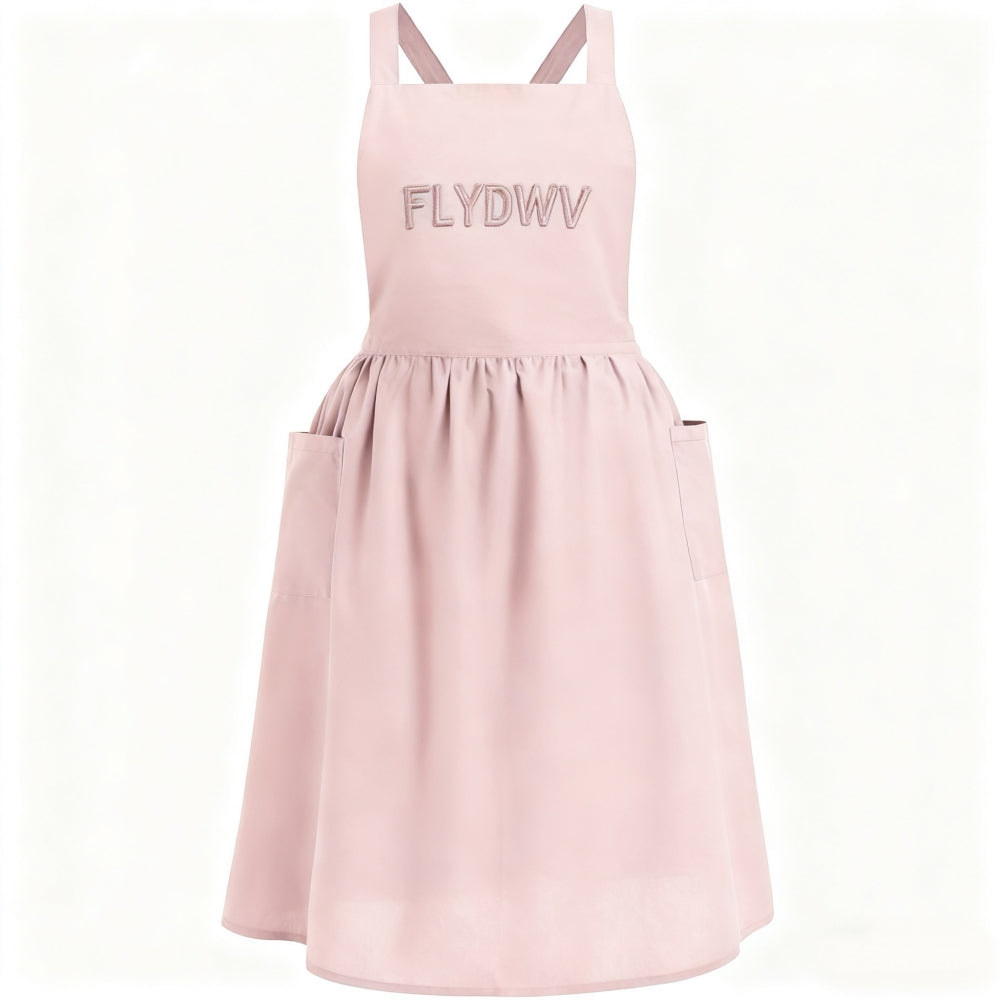 Women’s Apron Dress, Cross Back Pinafore Style with Pockets, Sleeveless A-Line Work Dress for Kitchen, Garden, Cafe, Blush Pink
