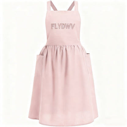 Women’s Apron Dress, Cross Back Pinafore Style with Pockets, Sleeveless A-Line Work Dress for Kitchen, Garden, Cafe, Blush Pink