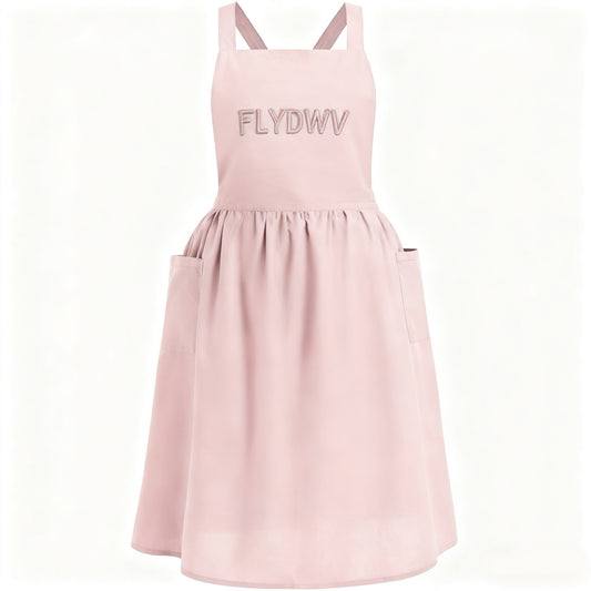 Women’s Apron Dress, Cross Back Pinafore Style with Pockets, Sleeveless A-Line Work Dress for Kitchen, Garden, Cafe, Blush Pink