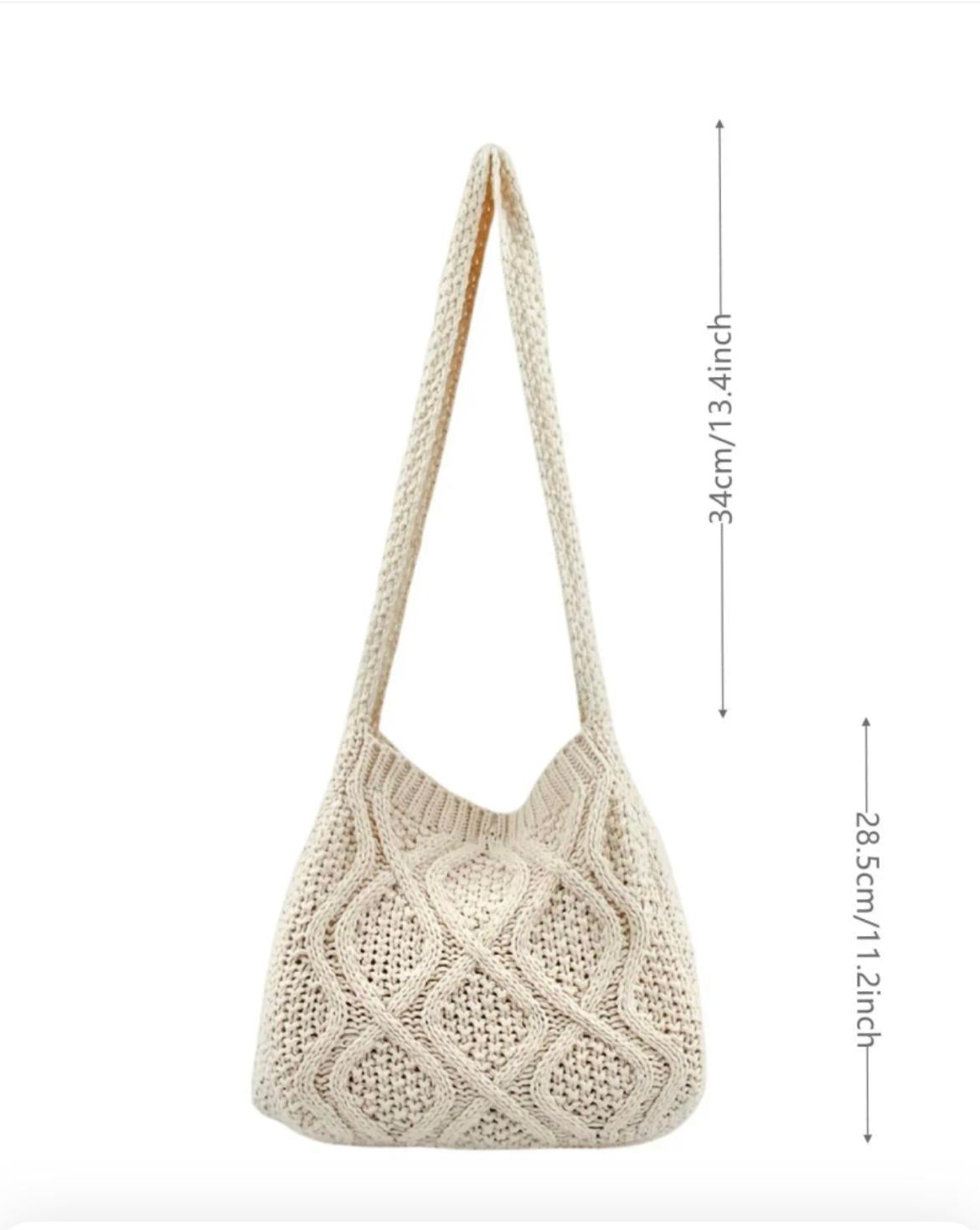 Women's Minimalist Solid Color Crochet Shoulder Bag, Simple Design Plain Crossbody Bag, Casual Fashionable Knitting Bag, Leisure Style Large Capacity Tote Bag For Women