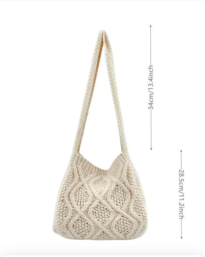 Women's Minimalist Solid Color Crochet Shoulder Bag, Simple Design Plain Crossbody Bag, Casual Fashionable Knitting Bag, Leisure Style Large Capacity Tote Bag For Women