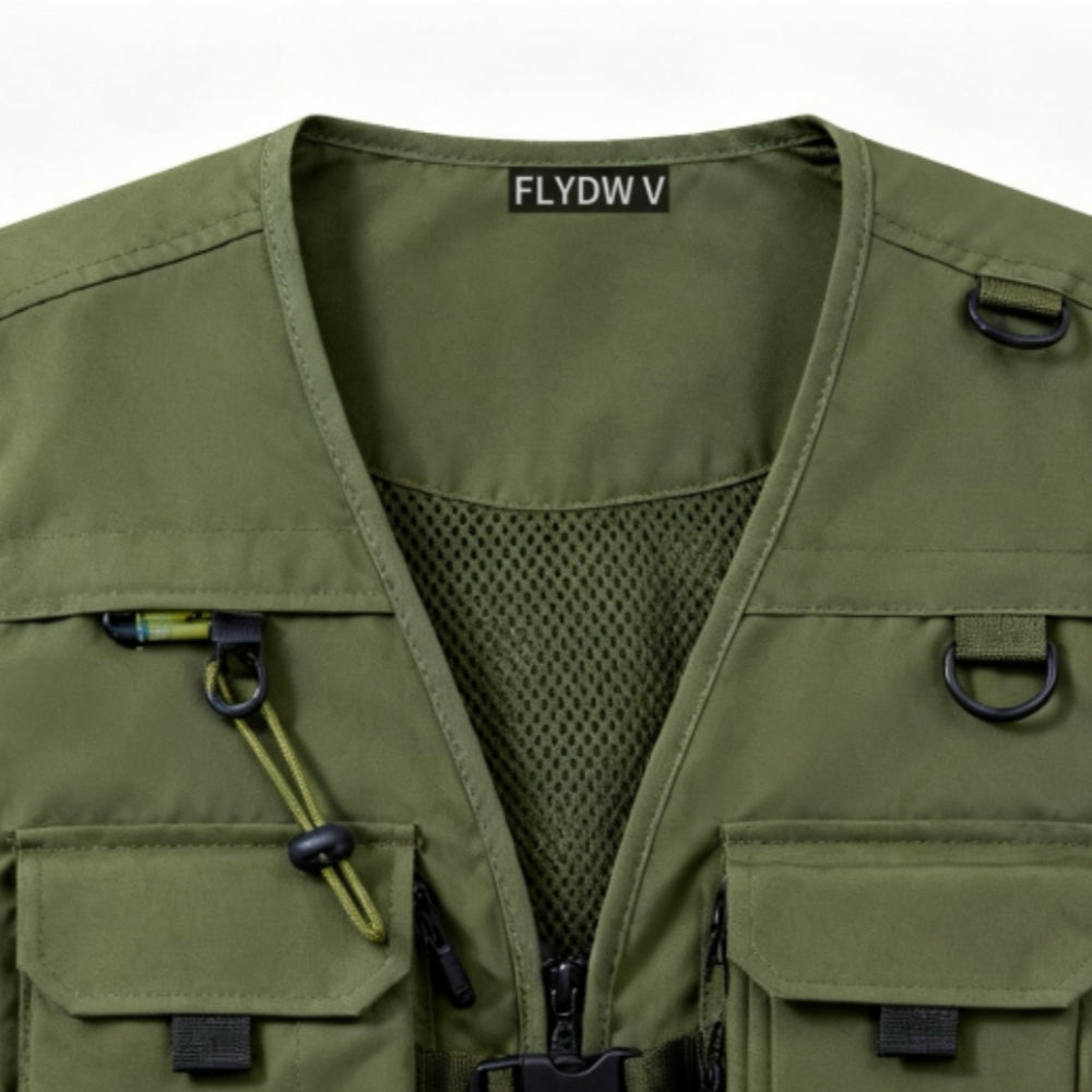 Fly Fishing Vest for Men, Water-Resistant Quick-Dry Utility Vest, Breathable Mesh Multi-Pocket Storage, D-Rings & Adjustable Side Straps