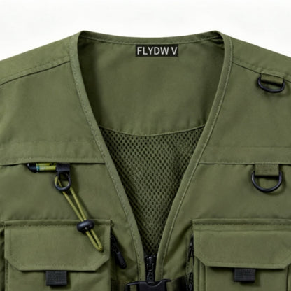 Fly Fishing Vest for Men, Water-Resistant Quick-Dry Utility Vest, Breathable Mesh Multi-Pocket Storage, D-Rings & Adjustable Side Straps
