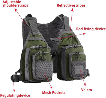 Fishing Vest for Outdoor Use Suitable for Perch and Trout Stream Fishing, Lightweight Equipment for Men and Women