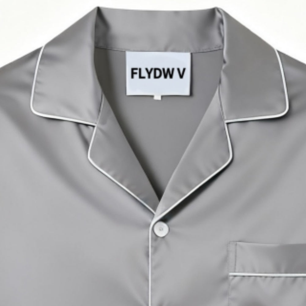 Women's Satin Pajama Set, Long Sleeve Sleepwear with Button-Down Shirt and Elastic Waist Pants, Silky Soft Nightwear, Grey