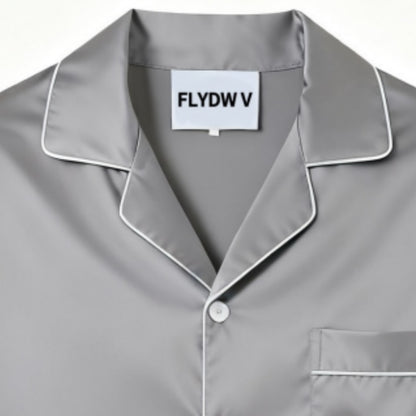 Women's Satin Pajama Set, Long Sleeve Sleepwear with Button-Down Shirt and Elastic Waist Pants, Silky Soft Nightwear, Grey