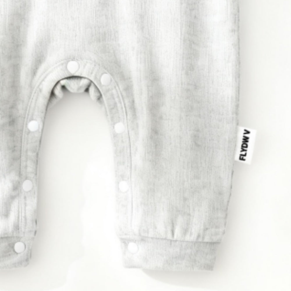 Long Sleeve Henley Romper, Soft Ribbed Cotton One Piece Jumpsuit with Snap Closure, Unisex for Sleep & Play, Heather Gray