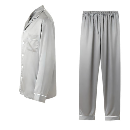 Women's Satin Pajama Set, Long Sleeve Sleepwear with Button-Down Shirt and Elastic Waist Pants, Silky Soft Nightwear, Grey