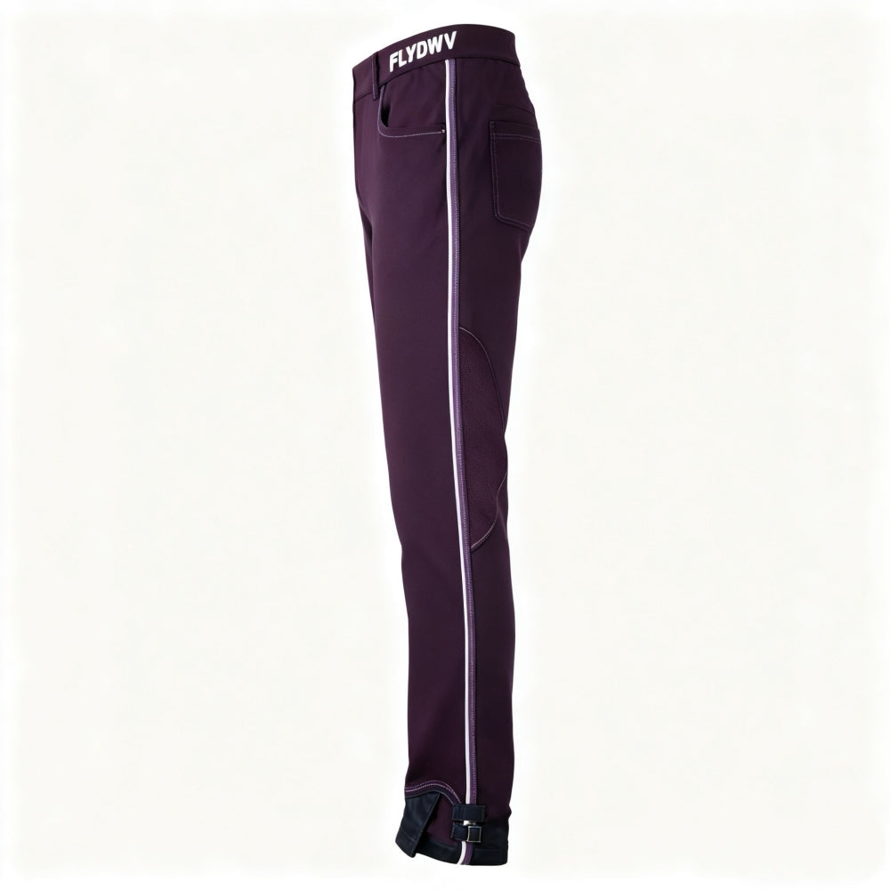 Women’s Equestrian Riding Breeches, Stretch Horse Riding Pants with Knee Patch, Mid-Rise Jodhpurs with Ankle Strap, Plum Purple