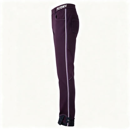 Women’s Equestrian Riding Breeches, Stretch Horse Riding Pants with Knee Patch, Mid-Rise Jodhpurs with Ankle Strap, Plum Purple