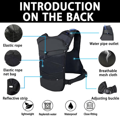 Running Vest 2L Water Bag is Suitable for Cycling, Mountain Reflective,Lightweight Breathable,Equipped Adjustable Shoulder Strap Phone Pocket for Men's and Women's Cross-Country Running