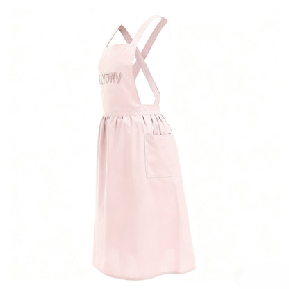 Women’s Apron Dress, Cross Back Pinafore Style with Pockets, Sleeveless A-Line Work Dress for Kitchen, Garden, Cafe, Blush Pink