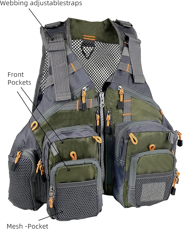 Fishing vest, breathable, multiple adjustable pockets, suitable for both men and women