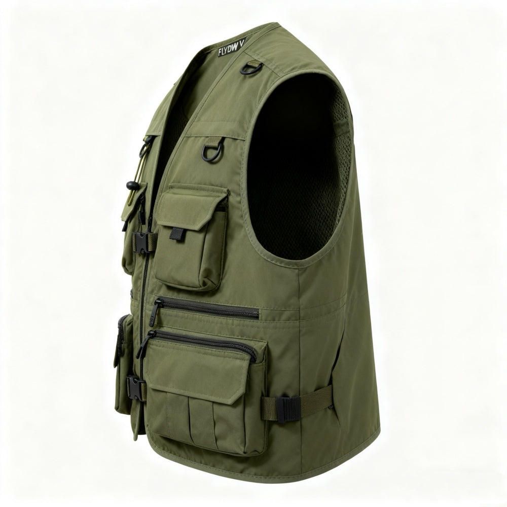 Fly Fishing Vest for Men, Water-Resistant Quick-Dry Utility Vest, Breathable Mesh Multi-Pocket Storage, D-Rings & Adjustable Side Straps