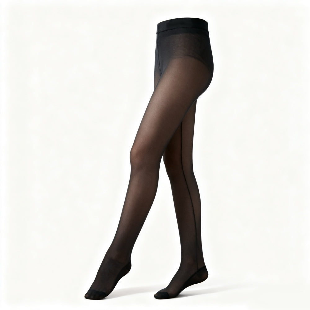 Women’s Sheer Pantyhose Tights, High Waist Transparent Nylon Stockings with Reinforced Toe, Everyday Hosiery (Black)