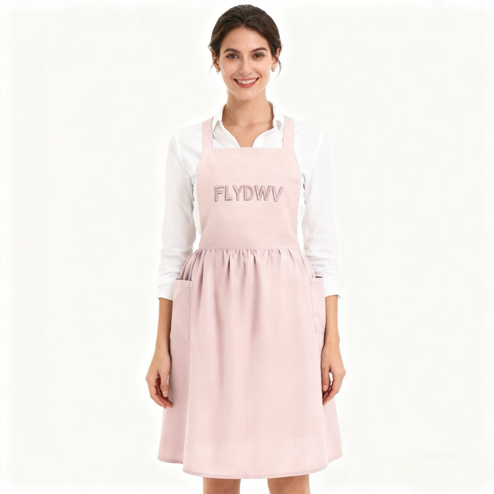 Women’s Apron Dress, Cross Back Pinafore Style with Pockets, Sleeveless A-Line Work Dress for Kitchen, Garden, Cafe, Blush Pink