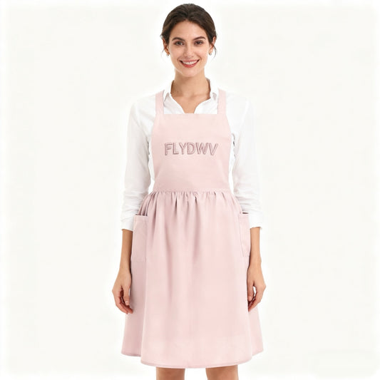 Women’s Apron Dress, Cross Back Pinafore Style with Pockets, Sleeveless A-Line Work Dress for Kitchen, Garden, Cafe, Blush Pink