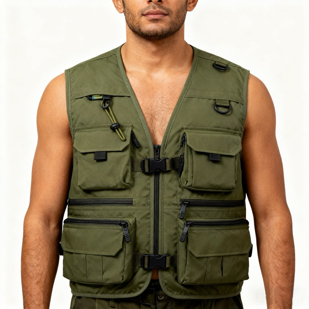 Fly Fishing Vest for Men, Water-Resistant Quick-Dry Utility Vest, Breathable Mesh Multi-Pocket Storage, D-Rings & Adjustable Side Straps