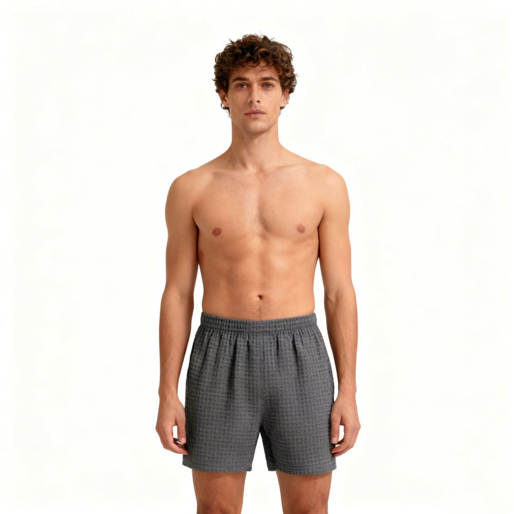 Men’s Waffle Textured Swim Trunks, Elastic Waist Beach Swim Shorts with Pockets, Quick Pull-On Bathing Suit (Charcoal Gray)