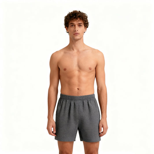 Men’s Waffle Textured Swim Trunks, Elastic Waist Beach Swim Shorts with Pockets, Quick Pull-On Bathing Suit (Charcoal Gray)