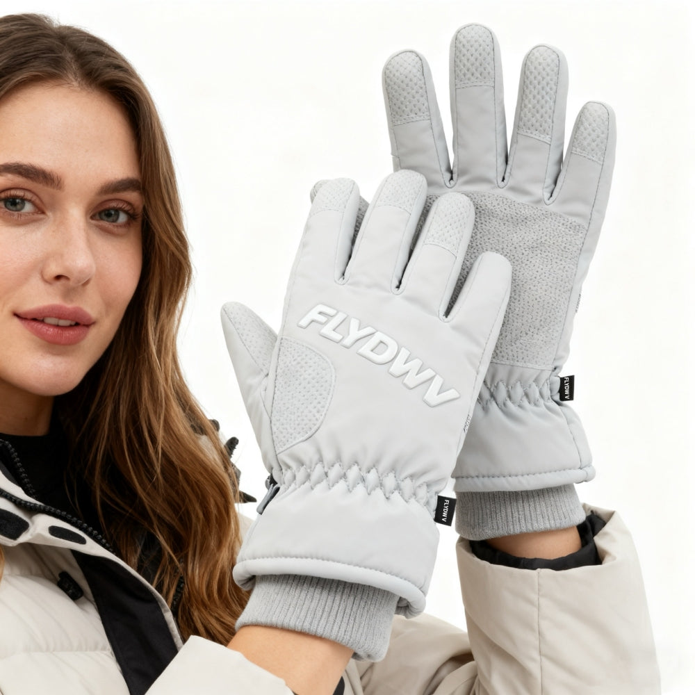 Winter Ski Gloves, Insulated Snow Gloves with Grip Palm, Side Zipper & Elastic Wrist, Warm Gloves for Skiing Snowboarding Hiking Commuting