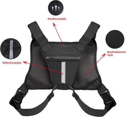 Breathable Chest Bag with Phone Pocket & Night Safety Strips—Ideal for Snowboarding, Cycling, Running, and Streetwear Style.