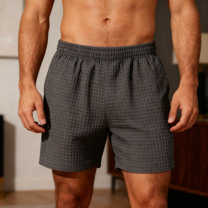 Men’s Waffle Textured Swim Trunks, Elastic Waist Beach Swim Shorts with Pockets, Quick Pull-On Bathing Suit (Charcoal Gray)