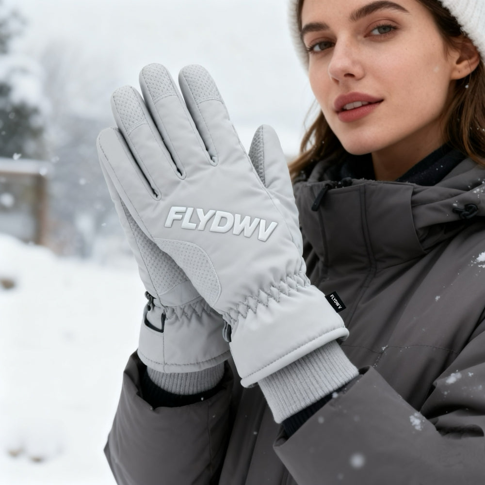 Winter Ski Gloves, Insulated Snow Gloves with Grip Palm, Side Zipper & Elastic Wrist, Warm Gloves for Skiing Snowboarding Hiking Commuting