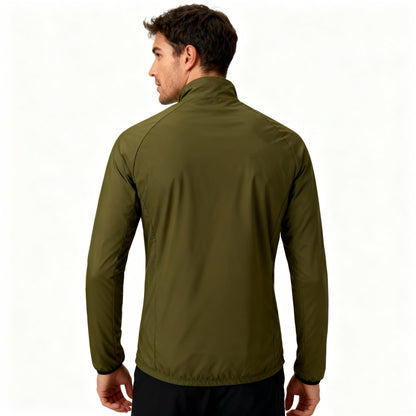 Men's Cycling Jacket Lightweight Windbreaker, Full-Zip Stand Collar Long Sleeve Bike Running Shell, Breathable Training Outerwear