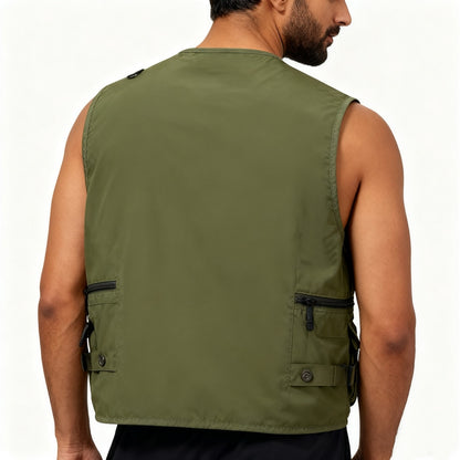 Fly Fishing Vest for Men, Water-Resistant Quick-Dry Utility Vest, Breathable Mesh Multi-Pocket Storage, D-Rings & Adjustable Side Straps