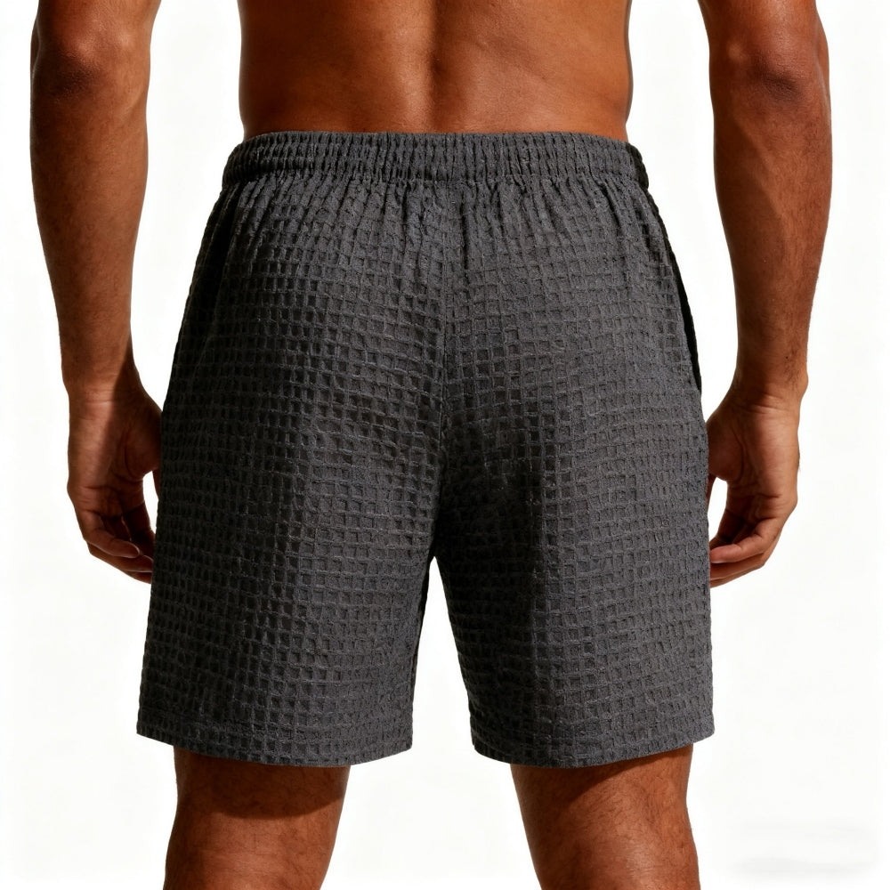 Men’s Waffle Textured Swim Trunks, Elastic Waist Beach Swim Shorts with Pockets, Quick Pull-On Bathing Suit (Charcoal Gray)