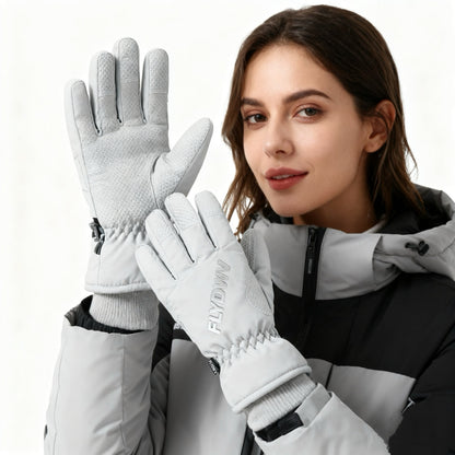 Winter Ski Gloves, Insulated Snow Gloves with Grip Palm, Side Zipper & Elastic Wrist, Warm Gloves for Skiing Snowboarding Hiking Commuting