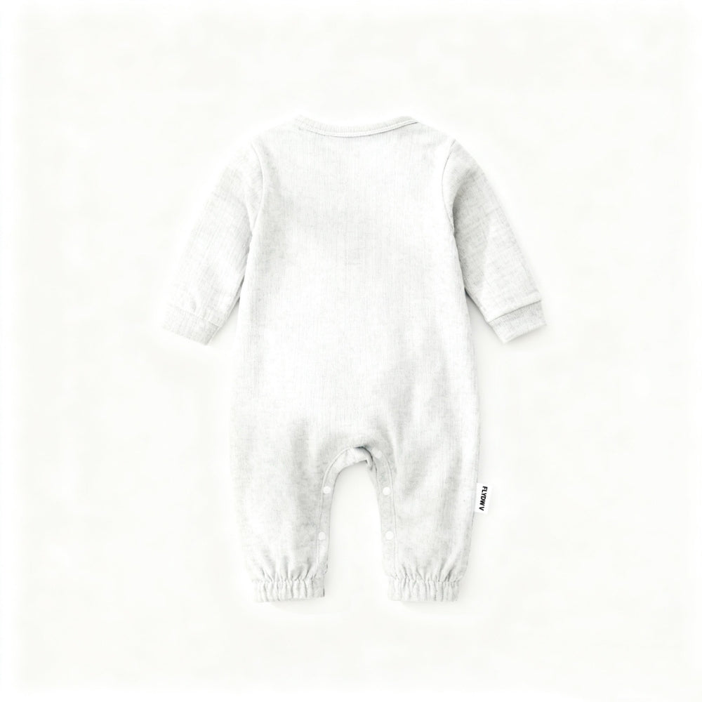 Long Sleeve Henley Romper, Soft Ribbed Cotton One Piece Jumpsuit with Snap Closure, Unisex for Sleep & Play, Heather Gray
