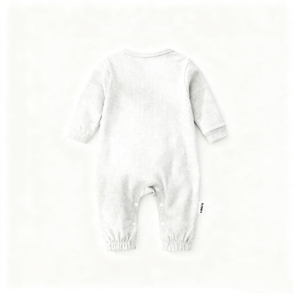 Long Sleeve Henley Romper, Soft Ribbed Cotton One Piece Jumpsuit with Snap Closure, Unisex for Sleep & Play, Heather Gray
