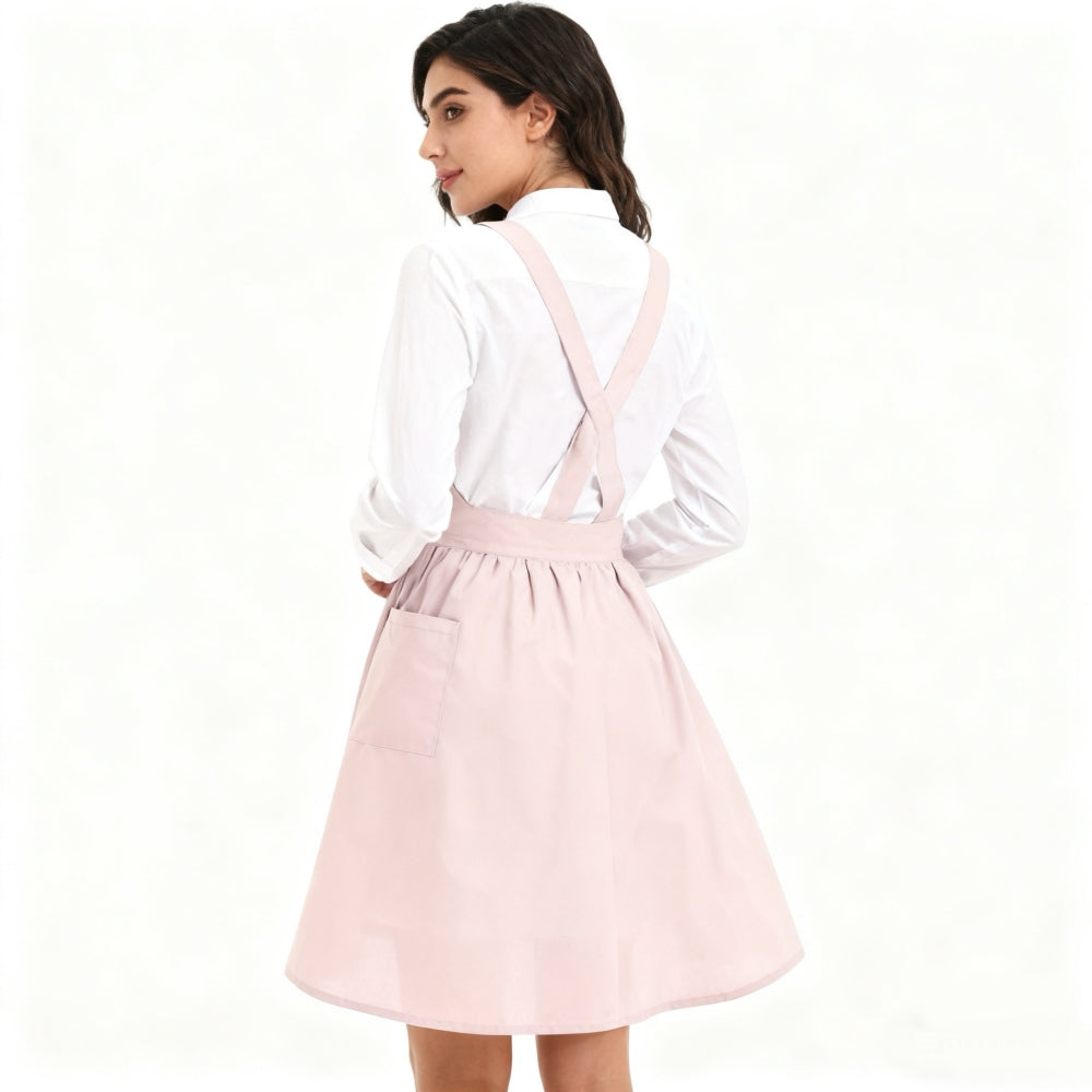 Women’s Apron Dress, Cross Back Pinafore Style with Pockets, Sleeveless A-Line Work Dress for Kitchen, Garden, Cafe, Blush Pink