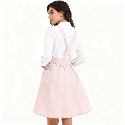 Women’s Apron Dress, Cross Back Pinafore Style with Pockets, Sleeveless A-Line Work Dress for Kitchen, Garden, Cafe, Blush Pink
