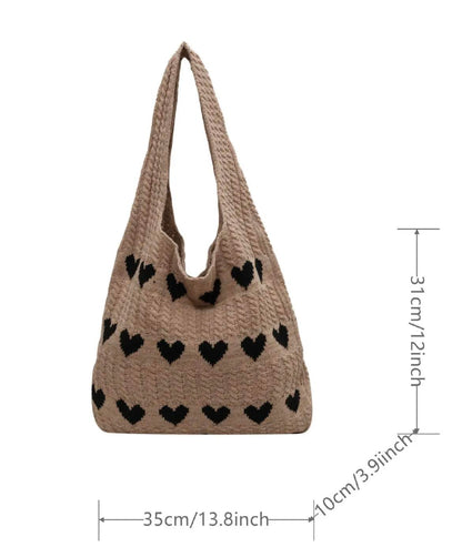 Fashion Heart Pattern Crochet Tote Bag, 1 Piece Casual Large Capacity Shoulder Bag for Women, Female Trendy School Bag for Daily Wear, Christmas Gift Xmas New Year Gift