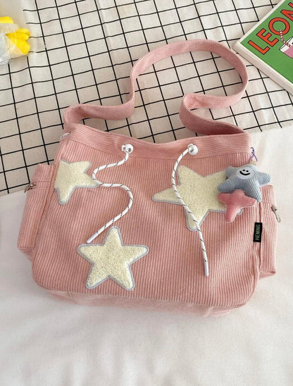 Women's 1 Piece Star Pattern Cute Tote Bag, Casual Large Capacity Everything Tote Bag for Daily Used, Drawstring Design Tote Bag for School & College & Work Tote Bag