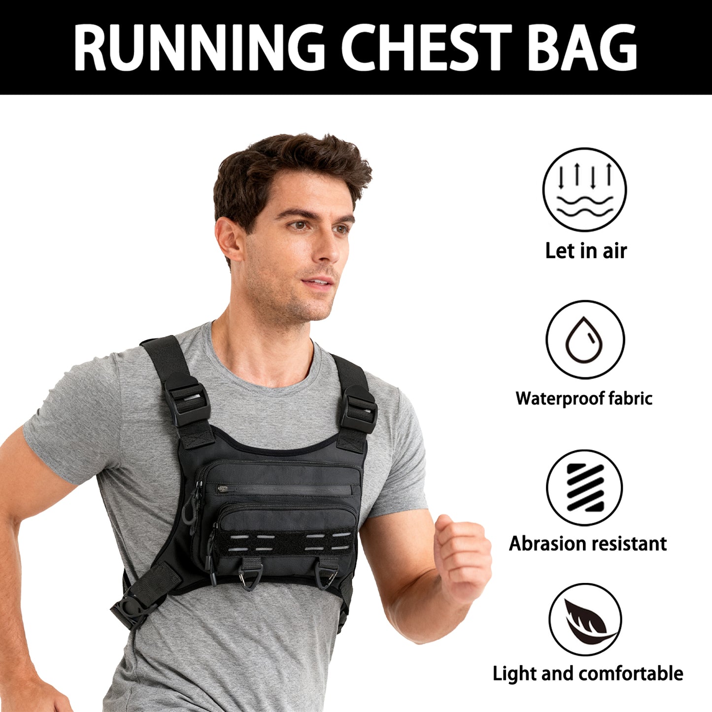 Breathable Chest Bag with Phone Pocket & Night Safety Strips—Ideal for Snowboarding, Cycling, Running, and Streetwear Style.
