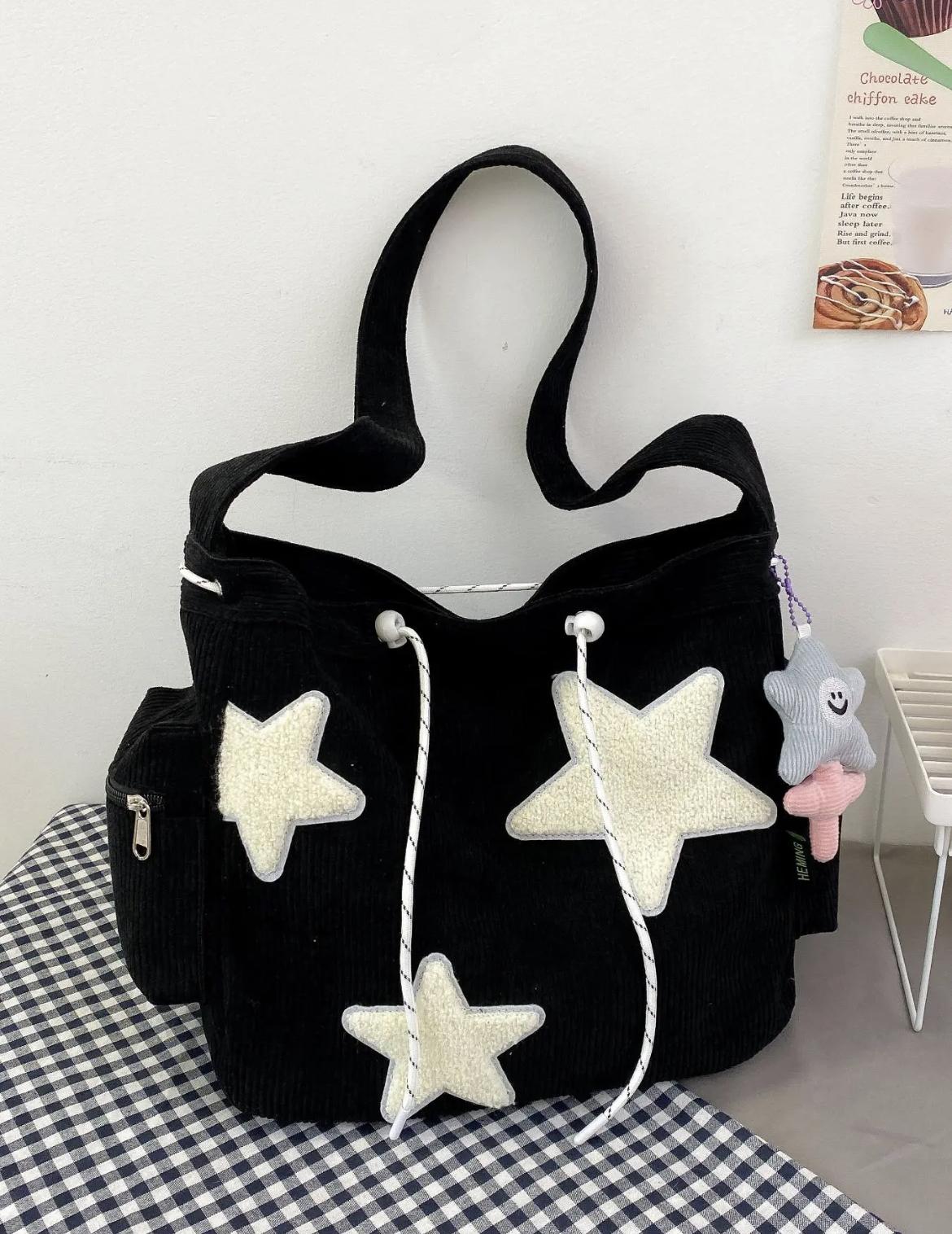 Women's 1 Piece Star Pattern Cute Tote Bag, Casual Large Capacity Everything Tote Bag for Daily Used, Drawstring Design Tote Bag for School & College & Work Tote Bag