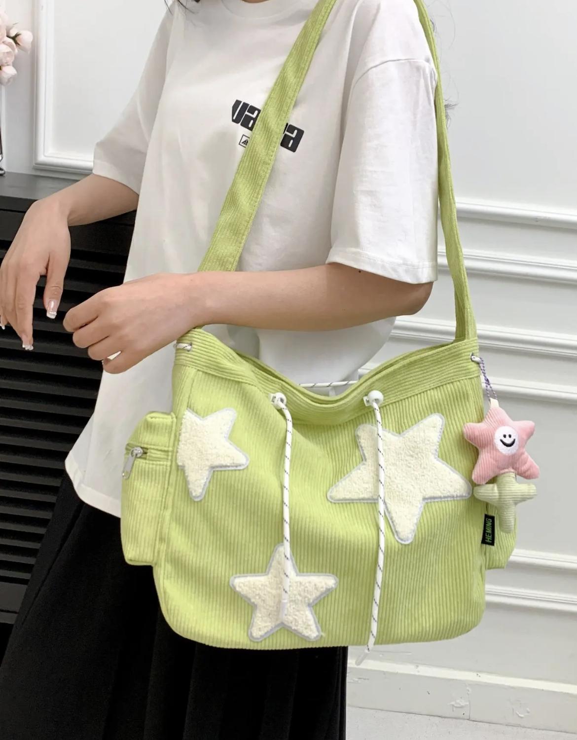 Women's 1 Piece Star Pattern Cute Tote Bag, Casual Large Capacity Everything Tote Bag for Daily Used, Drawstring Design Tote Bag for School & College & Work Tote Bag