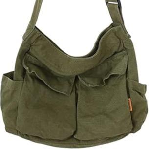 Canvas Messenger Bag Large Hobo Crossbody Bag with Multiple Pockets Casual Shoulder Tote Bag for Women and Men