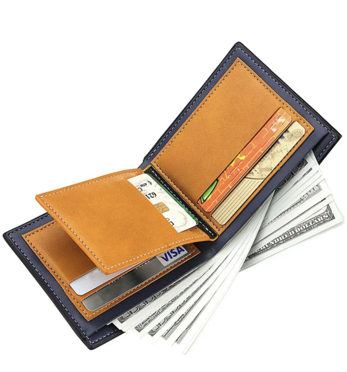 Men's 1 Piece Minimalist Casual Deer Design Short Wallet, Business Style Pu Leather Card Slot Wallet For Daily Used