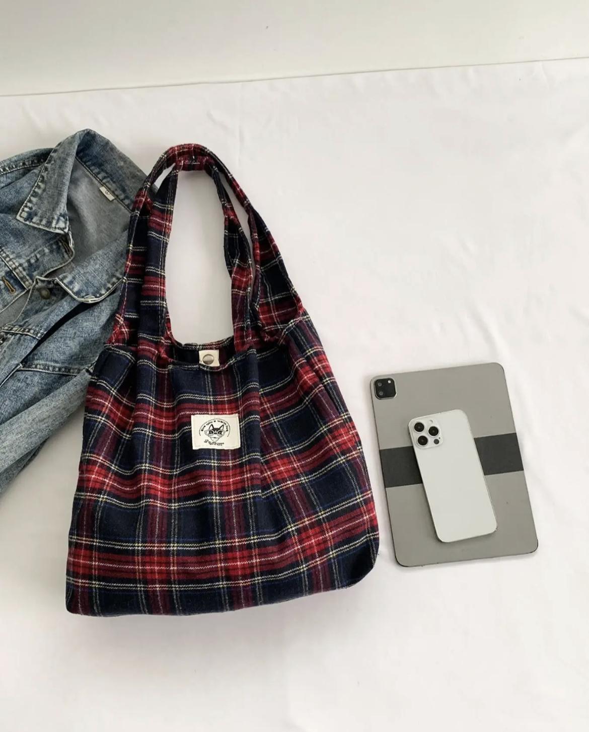 Women's Plaid Minimalist Tote Bag, Vintage Style Casual Plaid Label Decor Large Volume Tote Bag, Fashionable Tote Bag For Work & Daily Used