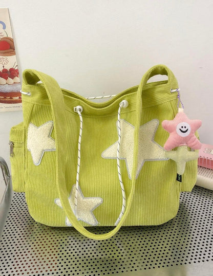 Women's 1 Piece Star Pattern Cute Tote Bag, Casual Large Capacity Everything Tote Bag for Daily Used, Drawstring Design Tote Bag for School & College & Work Tote Bag